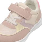 ⁦حذاء رياضي بناتي مريح باللونين الأبيض والوردي مع شريط لاصق.⁩ - الصورة ⁦3⁩