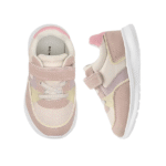 ⁦حذاء رياضي بناتي مريح باللونين الأبيض والوردي مع شريط لاصق.⁩ - الصورة ⁦2⁩