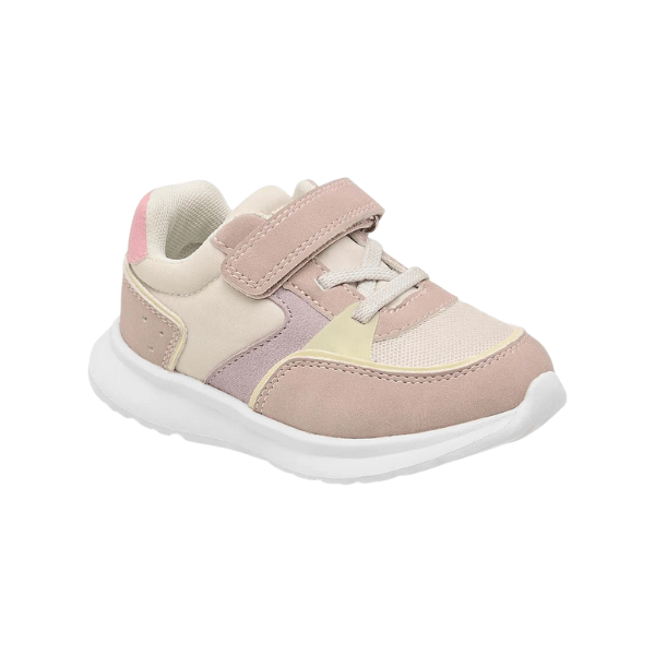 4 حذاء رياضي بناتي مريح باللونين الأبيض والوردي مع شريط لاصق. - الصورة 1